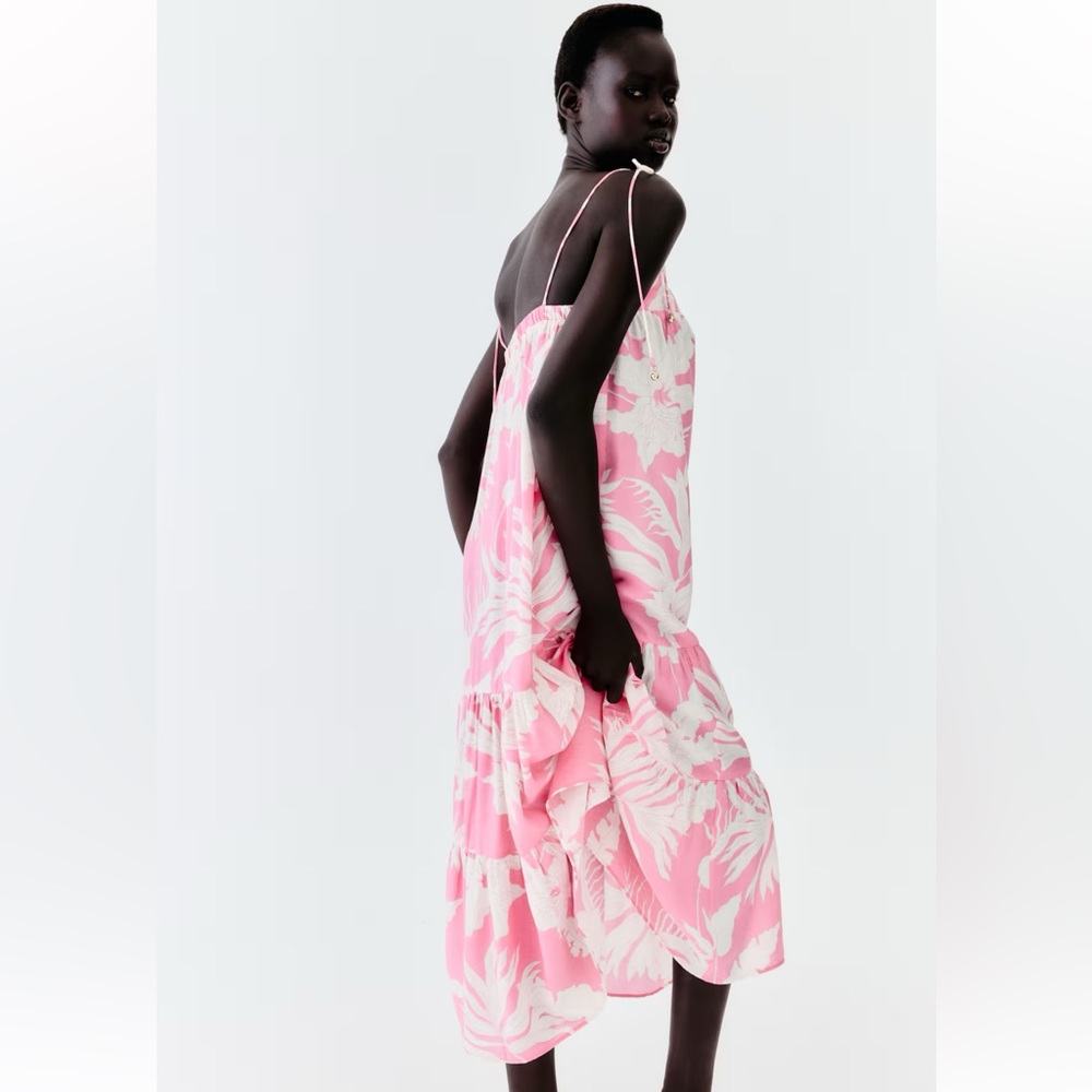 Pink Tropical Print Slip Dress medium H&M - Picture 4 of 13